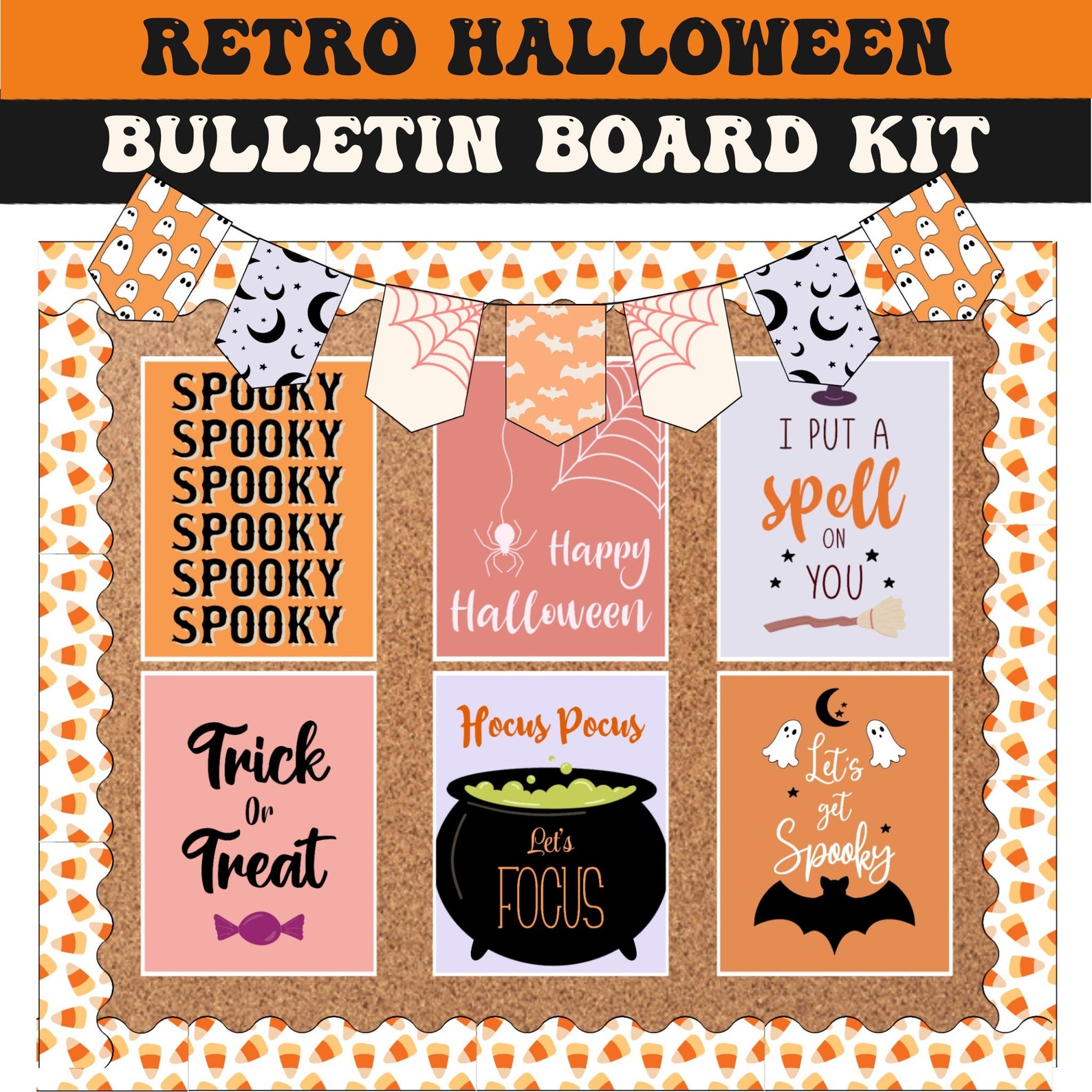 Pastel Retro Halloween Bulletin Board Kit Bundle | Boho | Easy ...