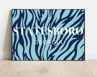 Preppy Georgia Southern University Location Print, Dorm Decor, Statesboro Georgia, Apartment Decor, College Wall Art, Preppy Room Decor