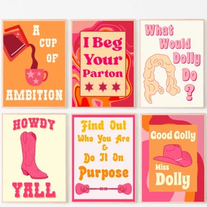 Pink Preppy Wall Art Set,  Dolly Parton Print Quote, Wall Art Quotes, Colorful Prints,  Digital Download, Printable Quotes, cup of ambition