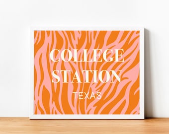 Preppy Texas A&M Location Print, Dorm Decor, College Station, Apartment Decor, College Wall Art, Preppy Room Decor,