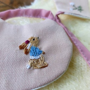 Removable linen collar Rabbit embroidery Gift idea boy Handmade for children clothing Pastel color clothes Toddler wear pink Cute girl dress image 5
