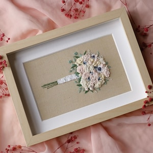 Personalizable wedding bouquet Flower EMBROIDERY Custom Gift for wife Preservation frame Floral painting first anniversary handmade idea