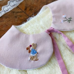 Removable linen collar Rabbit embroidery Gift idea boy Handmade for children clothing Pastel color clothes Toddler wear pink Cute girl dress image 3