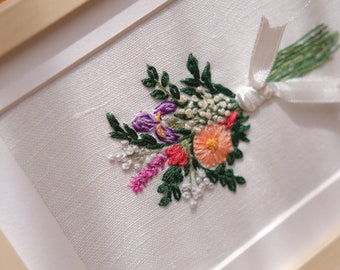 Gift for Mom Embroidery bouquet Flower Preserve Frame Custom design present Anniversary gift for wife Handmade decor ideas