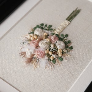 Hand embroidery frame Custom wedding bouquet design Anniversary gift for wife Handmade present ideas Vintage style decor Christmas flower