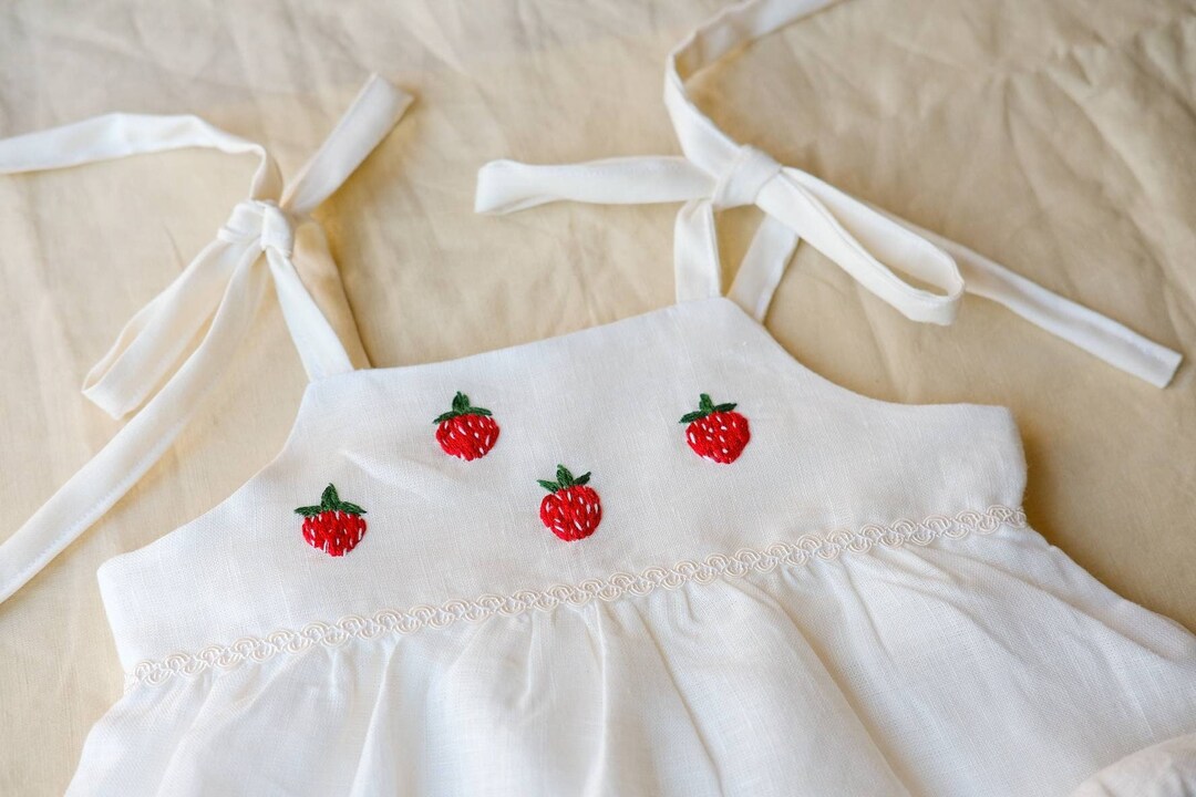 green emerald velvet dress Strawberry Embroidered Puff Sleeve Vintage Cotton Dress  Jolly Vintage