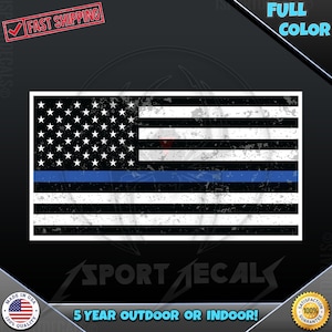 Thin Blue Line Distressed US Flag Vinyl Decal - Car, Laptop, Wall 006