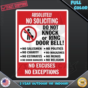 Absolutely No Soliciting Warning 075 Front Door Window Vinyl Decal Sticker any smooth cleaned surface