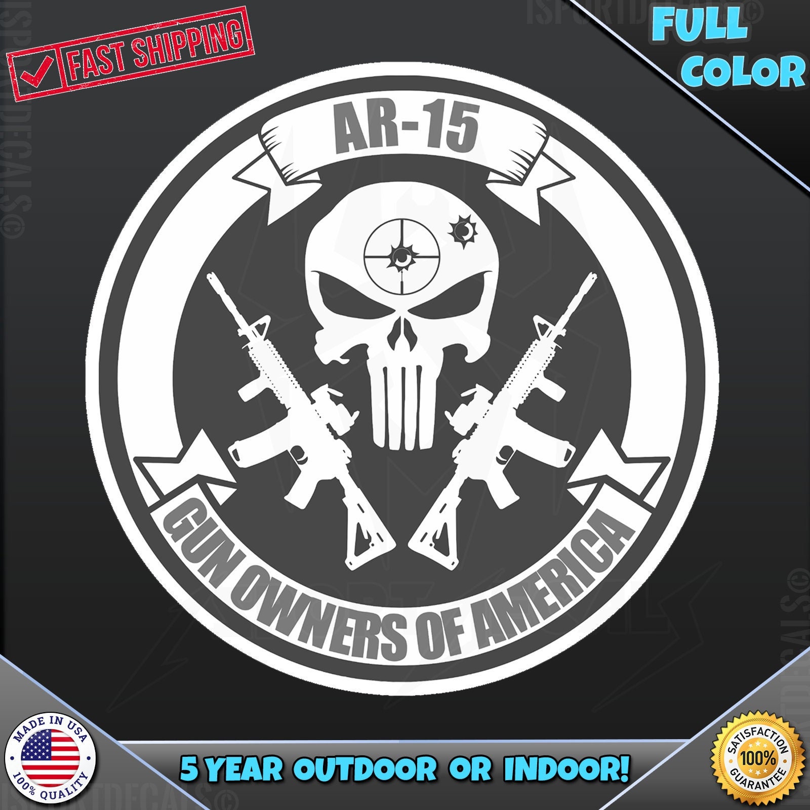 Adesivo In Vinile Punisher Skull USA Gun Rights AR-15 - Decal Per Auto, Laptop, Fucile