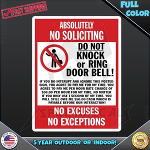 No Soliciting Charging Warning Vinyl Decal Sticker 075