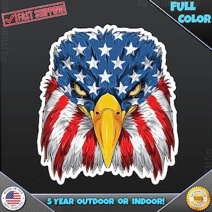 American Flag Bald Eagle Head Vinyl Decal - Car, Laptop, Wall Sticker