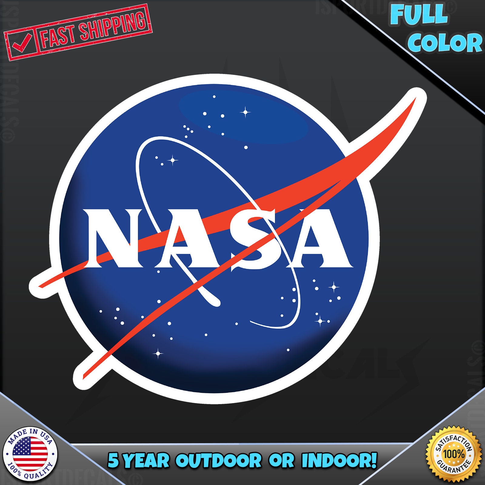 NASA Logo Vinyl Decal Sticker - 8.25 X 2.5 Inches, Black/White, For Car Windows & Bumpers