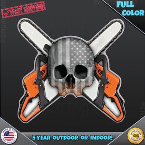 Skull Chainsaw Crossbones Logger Arborist Wood Cutting 176 Laptop Car Truck Wall Window Car Wall any smooth surface Vinyl Decal Sticker