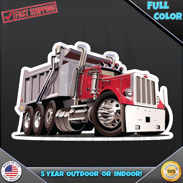 Red Semi Truck Dump Truck 18 Wheeler 107 Laptop Car Truck Wall Window Car Wall any smooth surface Vinyl Decal Sticker