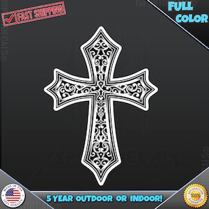 Ornamental Christian Cross Detailed Jesus Believer Car Toolbox Vinyl Decal Sticker 263