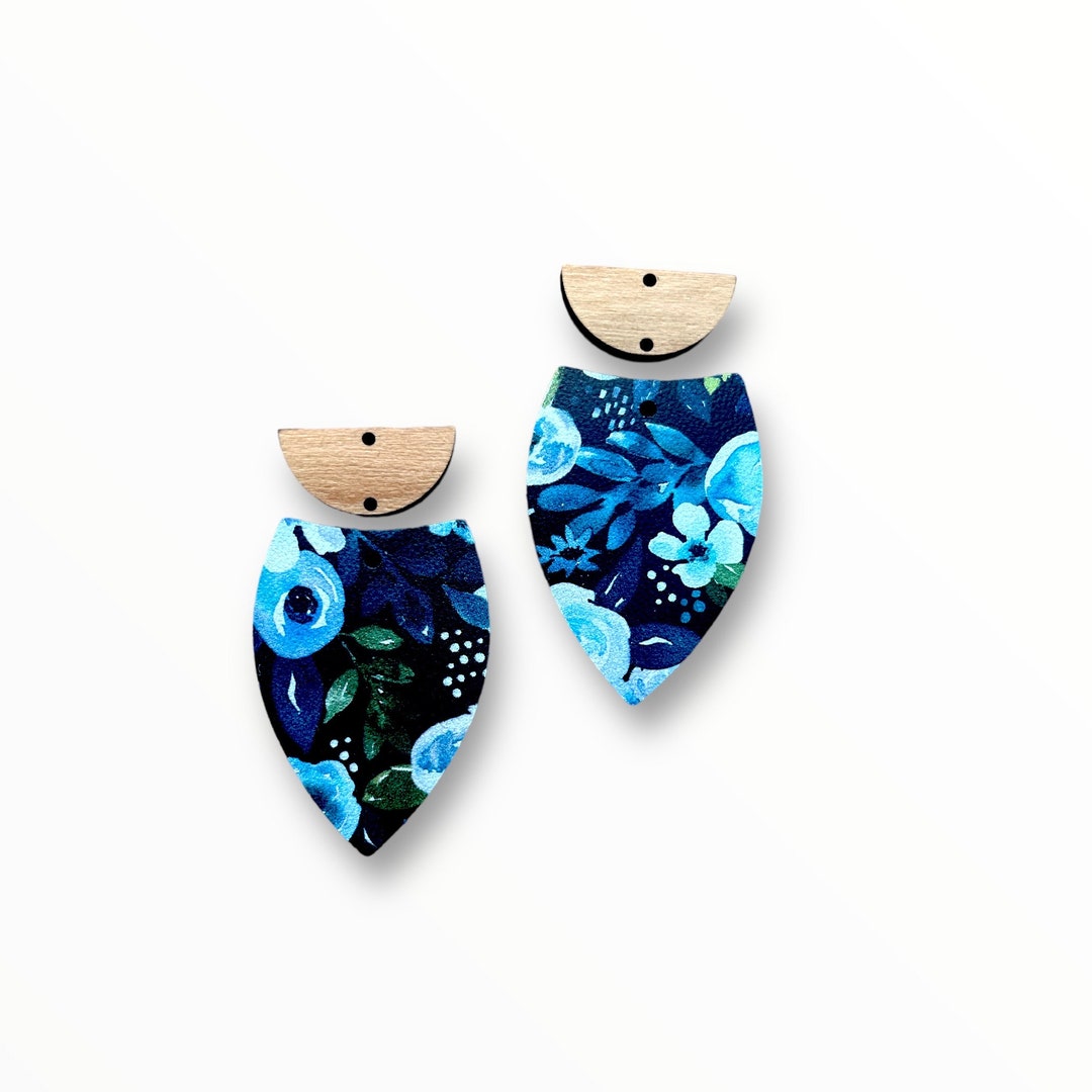 Blue Floral Leather Findings Etsy