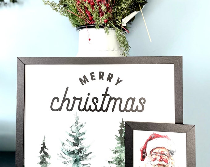 Shelf Sitter Sign, Watercolor Forest Canvas Print on Wood With Black