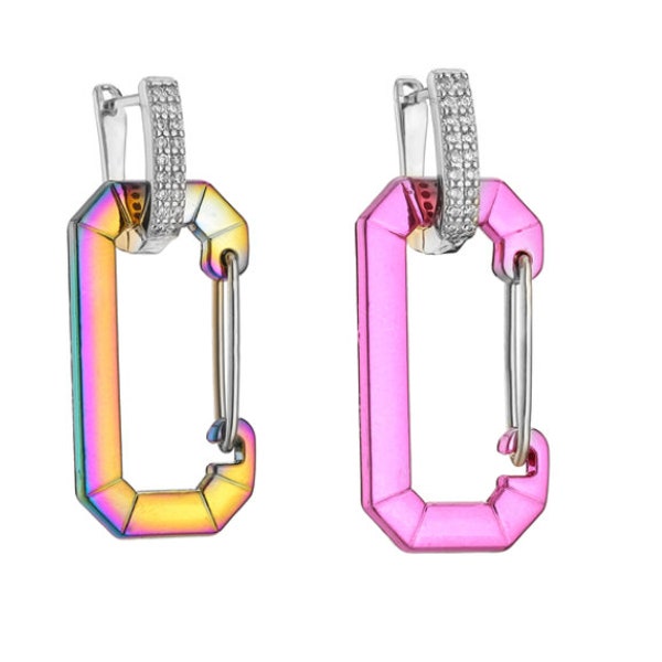 Chiara Celebrity Geometric Snap Hook Neon Earring Chrome Limited