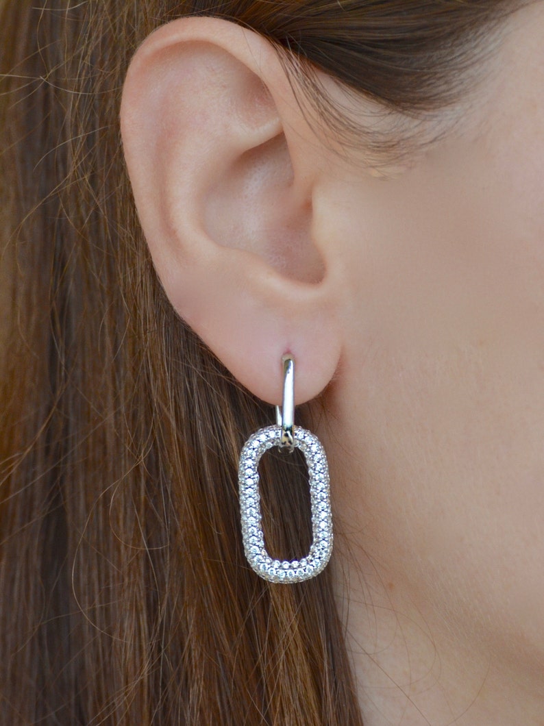 Luxury Zircon Crystal Chain Link Drop Hoop Earrings Party Jewellery