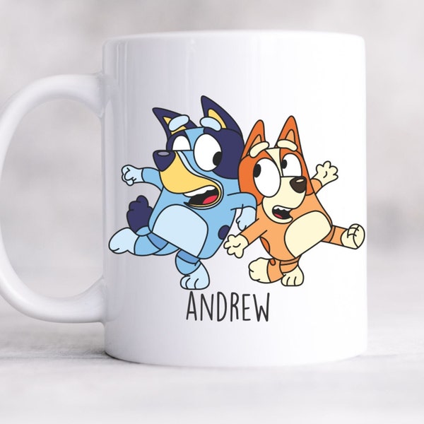 Bluey Heeler & Bingo Cartoon Mug | Bluey, Fun Gift, Coffee Mug, Teenager, Young Adult Mug, Personalized, Blue Dog