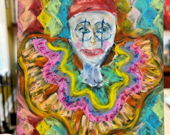 Diamond Clown Original Artwork Oil Pastels