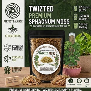 Musgo esfagno premium Twizted para monstera, alocasia, aráceas y tutores de musgo / Sustrato para plantas con alta retención de humedad