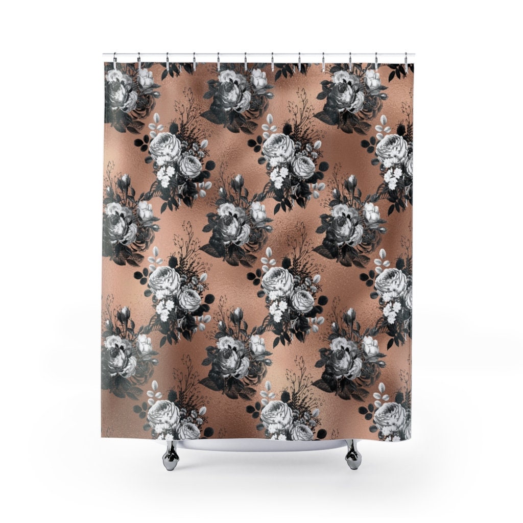 Floral Rose Gold Gothic Shower Curtain Bath Sets Bathroom Etsy