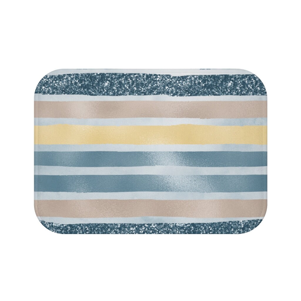 Modern Farmhouse Blue and Yellow Sparkle Bath Mat Bath Sets Etsy