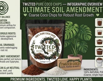 Premium Coarse Coco Chips for Aroids, Monsteras and Orchids - 100% Pure Organic Coco Husk Chips Soil Amendment and Aeration Medium