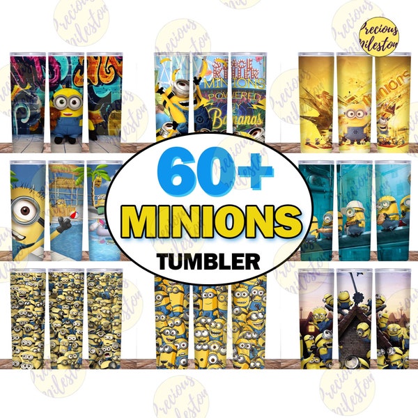 60+ Minions Tumbler Bundel, Minion Bundel Digitaal Ontwerp, Cartoon Tumbler 20oz Skinny Sublimatie, Instant Download