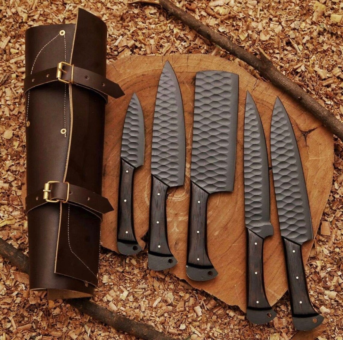 Hand Damascus Chef's Knife Set of 5 BBQ Knife Etsy