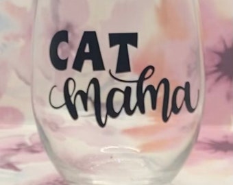 Cat Mama -Stemless wine glass