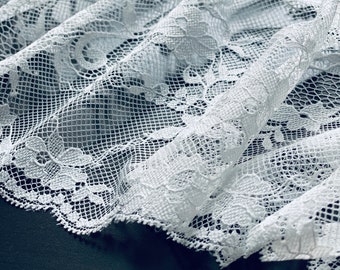 White Elastic Lace Trim floral DIY lingerie bra underwear project 24cm (9.4") wide 1 yard