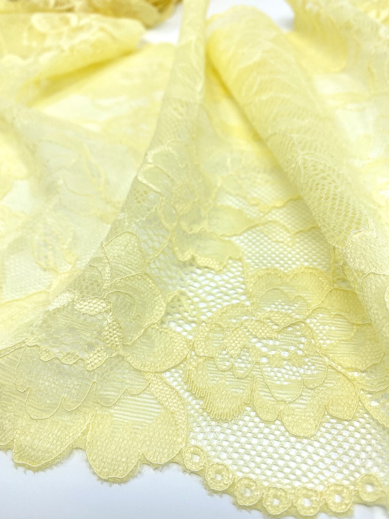 wide Pastel Yellow Beige Creme Golden Color Soft Extra Stretchy Floral Lace Trim by the yard 21.5cm 1 yard 8.4