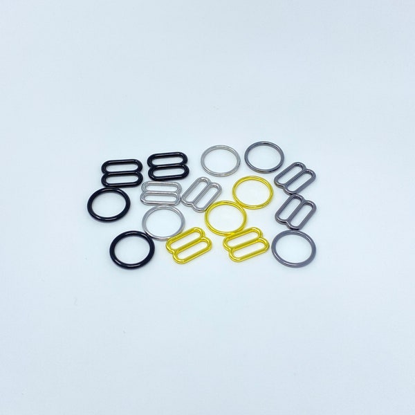 Kit of 10mm (3/8”) wide Rings and Sliders for Strap Adjusting in multiple colors.