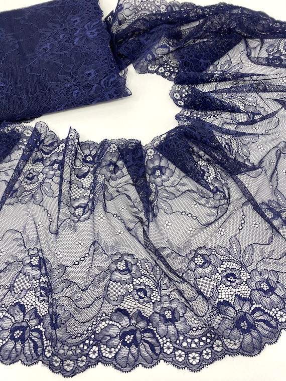 Dark Navy Blue Soft Stretchy Lace Trim Winter Colors by the Etsy