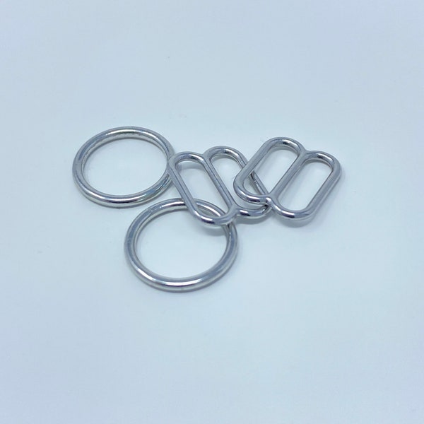 Set of Silver Ring and Slider 10mm, 3/8” for Bras, Bralettes, Swimming Suits