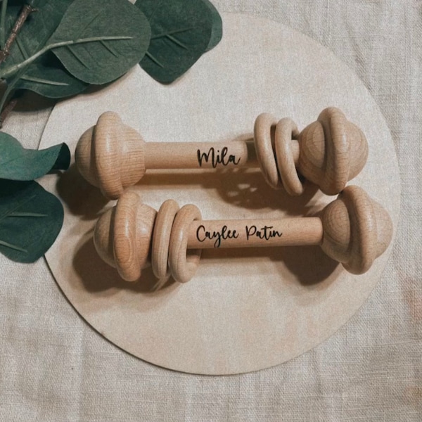 Personalized Name Wooden Rattle | Engraved Baby Boy Girl Baby Shower Gift | Welcome Baby Keepsake Birth Announcement | Easter Basket Stuffer