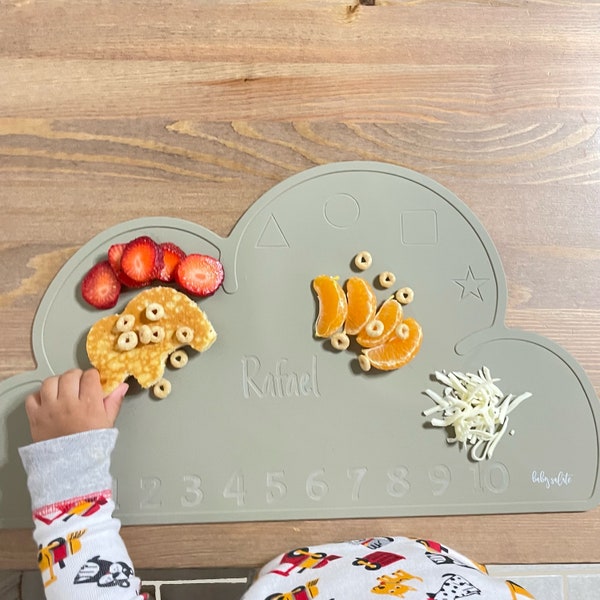 Personalized Learning Shapes and Numbers |Silicone Baby Toddler Mat | Dinnerware | Table Highchair Mat | Engraved Name Mat | Eating Learning