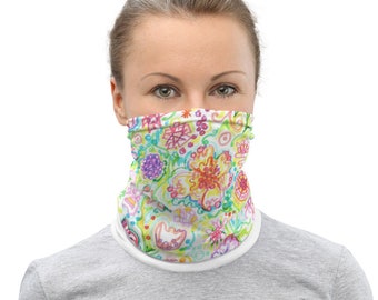 Brightly colored floral face neck gaiter mask