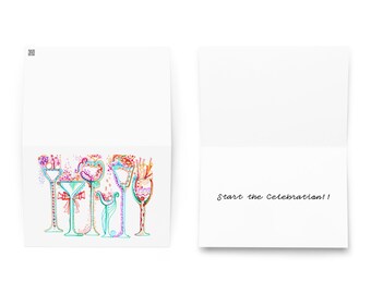 Greeting card, Celebration card, Card, Festive card, Champagne glasses