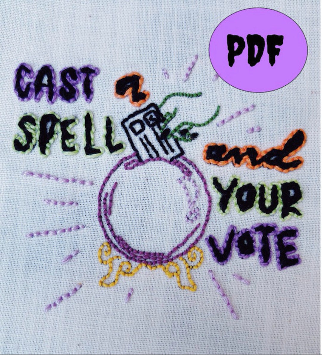 Spell Vote Cast Your Spell & Vote Witch Embroidery Pattern PDF - Etsy