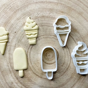 Eiscreme-Sommer-Tonausstecher-Set mit 3 Stück, Eis am Stiel, Eistüte, Softeis-Sommer-Polymer-Ton-Ausstecher-Set, Keks- und Fondant-Ausstecher