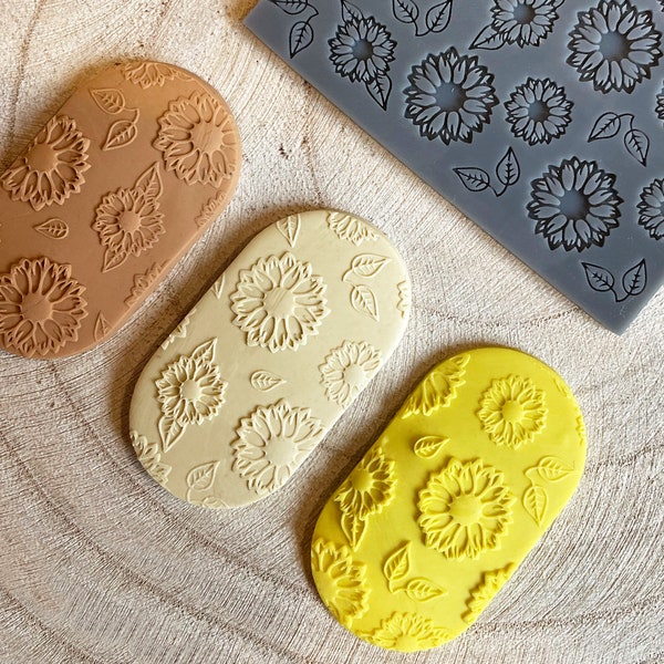 Sunflower polymer clay texture mat | Polymer clay Sunflower stamp