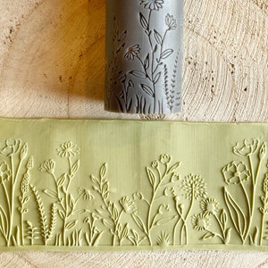 Rouleau de prairie fleurie en pâte polymère | rouleau de prairie en pâte polymère | Rouleau de texture pour prairie fleurie