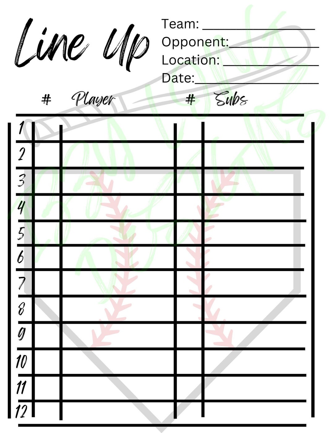 Baseball Softball Line up Card Coach Player Team Etsy
