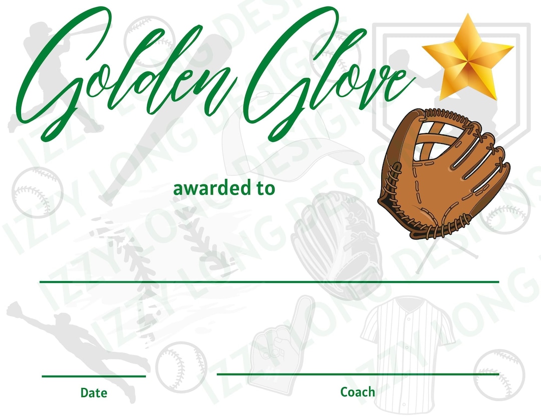 Baseball Awards Certificate Golden Glove Etsy