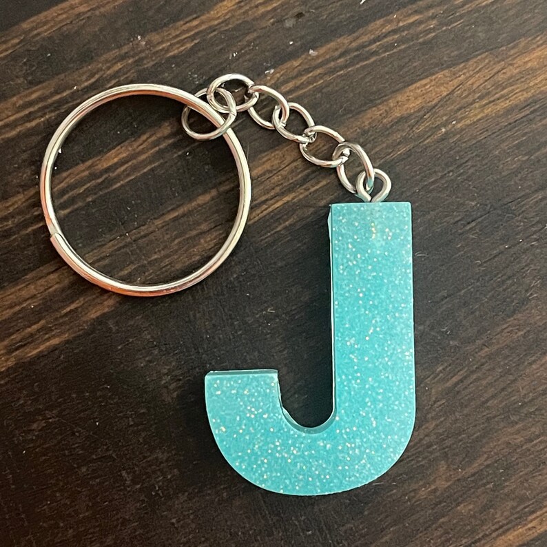 Teal Glitter Keychain Personalized Initial Etsy