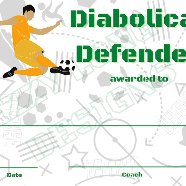 Soccer Awards Certificate Diabolical Defender