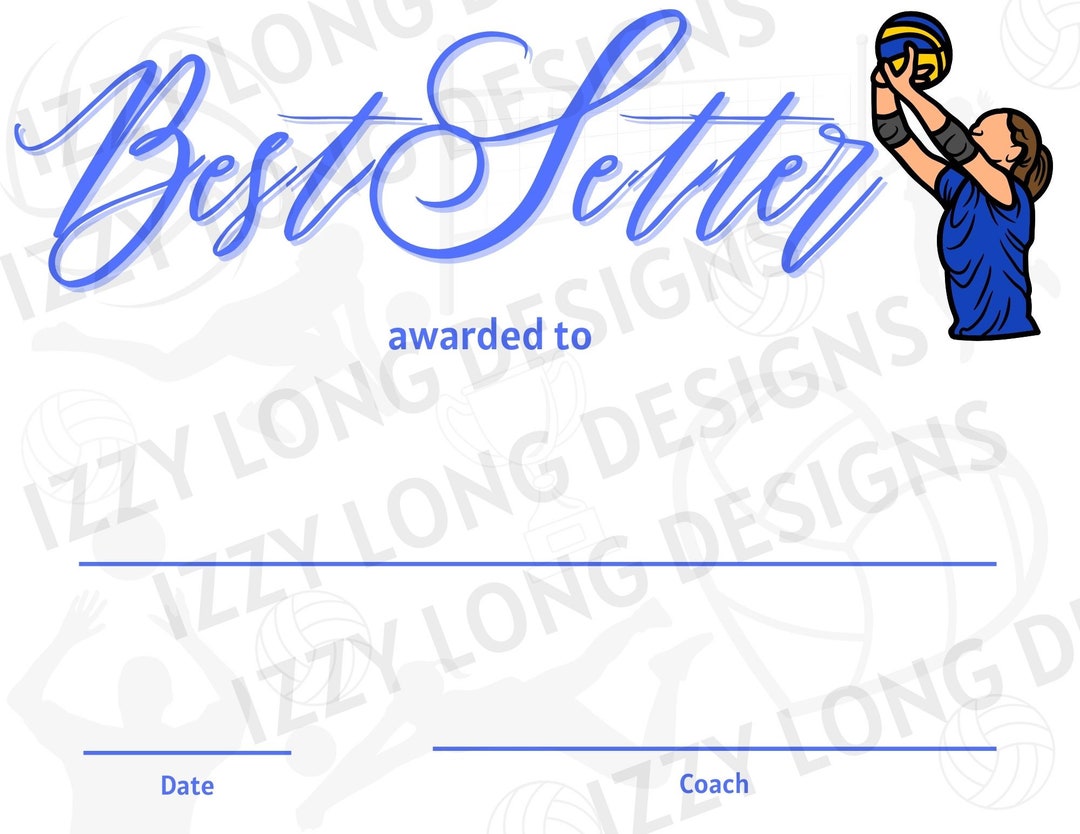 Volleyball Award Certificate Best Setter Etsy
